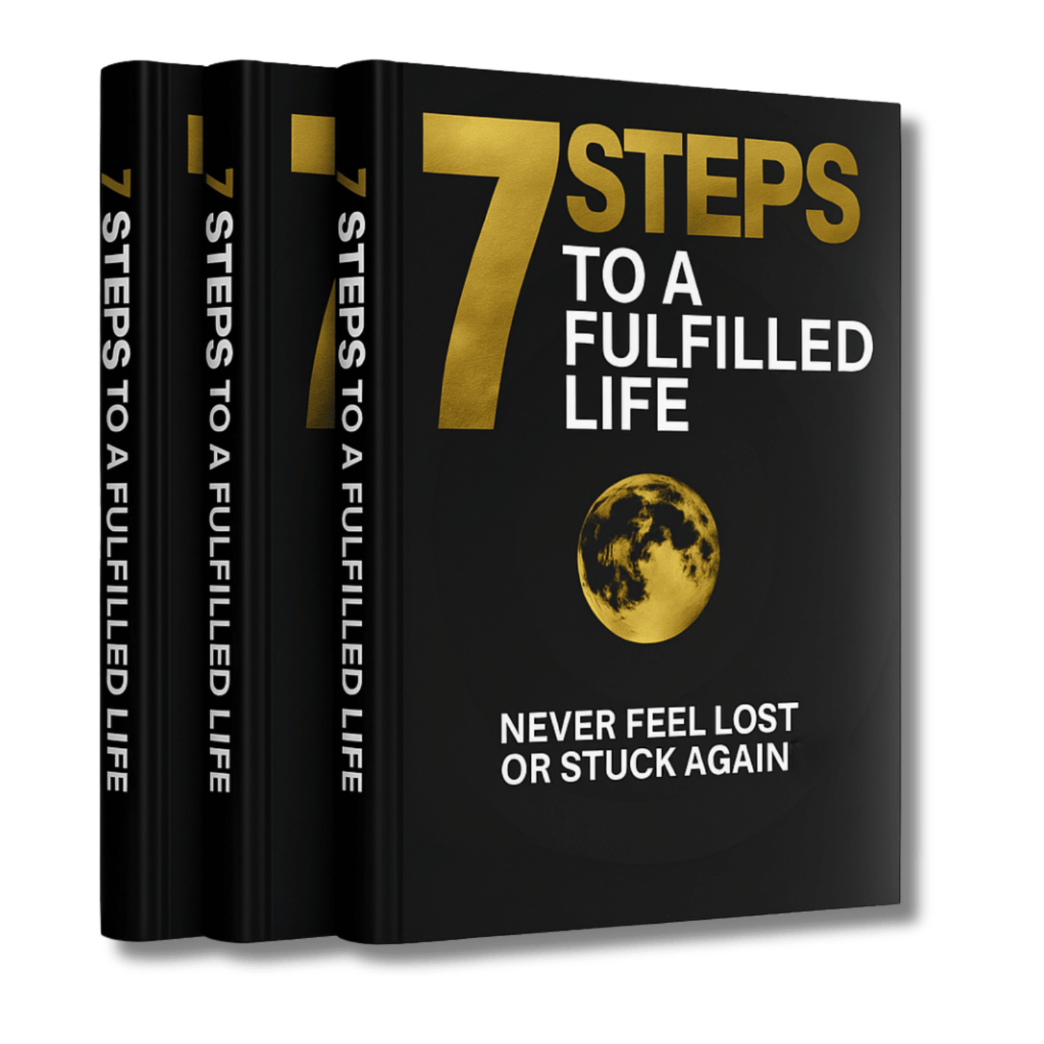 7-steps-book-3d-stack-display- of -7sfs. 3D front and side view of 7 Steps to a Fulfilled Life book