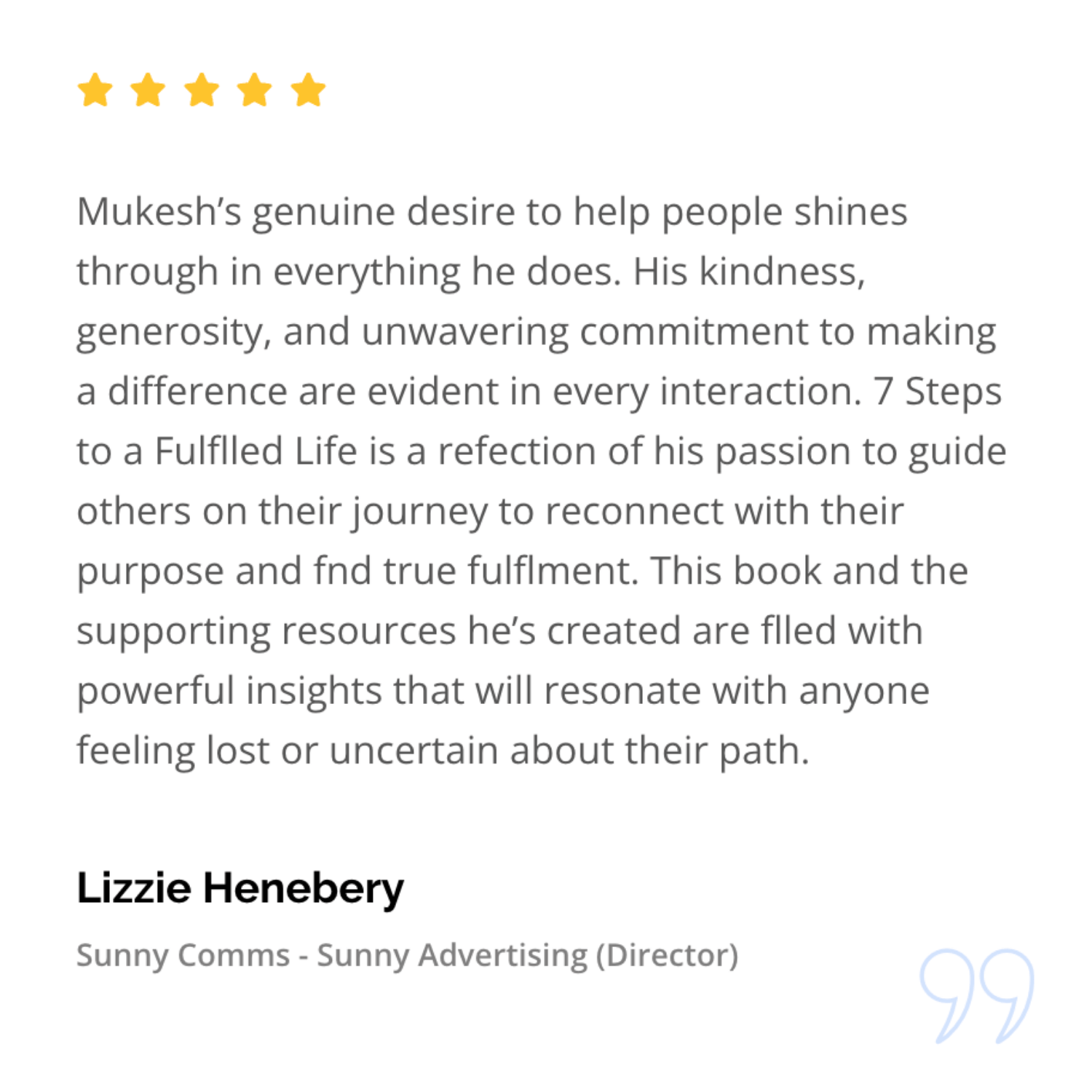 5-star review of 7 Steps to a Fulfilled Life by Lizzie Henebry